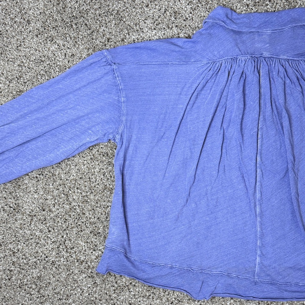 We The Free Rush Hour Linen Blend Periwinkle Long Sleeve Top - Picture 13 of 17